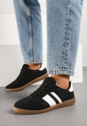 Czarne Sneakersy Tenisówki z Ozdobnymi Paskami Jenavena. Czarne trampki i tenisówki damskie Born2be, bez wzorów. Za 79.99 zł.