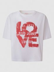 Pepe Jeans Koszulka w kolorze białym rozmiar: S. Białe bluzki damskie Pepe Jeans, s, bez wzorów, z jeansu, bez kołnierzyka, bez ramiączek. Za 96.60 zł.