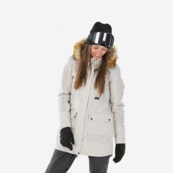 Kurtka narciarska i snowboardowa damska Dreamscape SNB 500. Brązowe kurtki damskie DREAMSCAPE, m, bez wzorów, z materiału, bez kaptura, narciarskie. Za 599.99 zł.