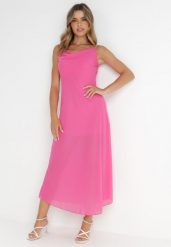 Fuksjowa Sukienka Philice. Czerwone sukienki damskie Born2be, s, z aplikacjami, z tkaniny, glamour, bez kołnierzyka, bez ramiączek, maxi. W wyprzedaży za 111.99 zł.
