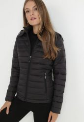 Czarna Kurtka Pikowana Nylonowa Kava. Czarne kurtki damskie Born2be, l, bez kaptura. Za 219.99 zł.