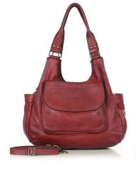Włoska torebka skórzana z kieszenią retro bag handmade - MARCO MAZZINI bordo czerwona. Czerwone torebki klasyczne damskie bez wzorów, ze skóry, bez dodatków. Za 649.00 zł.