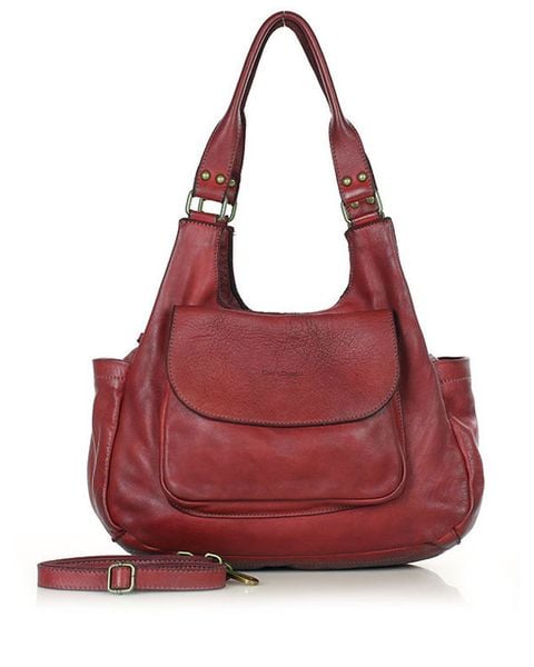 Włoska torebka skórzana z kieszenią retro bag handmade - MARCO MAZZINI bordo czerwona. Czerwone torebki klasyczne damskie bez wzorów, ze skóry, bez dodatków. Za 649.00 zł.