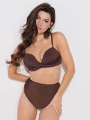 Dół od bikini z wysokim stanem - brązowy. Brązowe bikini damskie Sinsay, bez wzorów. Za 25.99 zł.