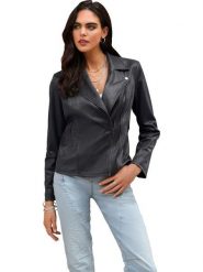 Heine Kurtka w kolorze czarnym ze skóry syntetycznej rozmiar: 46. Czarne kurtki damskie Heine, bez wzorów, ze skóry, bez kaptura. Za 165.99 zł.