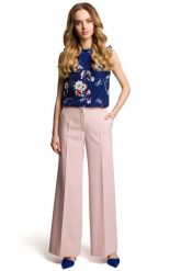 Eleganckie Szerokie Pudrowe Spodnie w Kant. Czerwone spodnie materiałowe damskie MOE, bez wzorów, z elastanu, eleganckie. Za 219.90 zł.