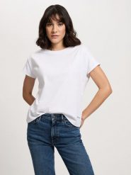 Cross Jeans Koszulka w kolorze białym rozmiar: S. Białe bluzki damskie Cross Jeans, s, bez wzorów, z bawełny, bez kołnierzyka. Za 48.16 zł.