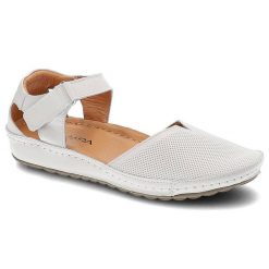 Białe Sandały Kampa Wygodne Skórzane Buty Damskie. Białe sandały damskie KAMPA, bez wzorów, ze skóry, bez obcasa. Za 189.00 zł.