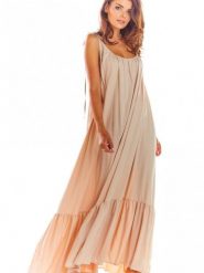 Sukienka Model A307 Beige - awama. Brązowe sukienki damskie Awama, na lato, uniwersalny, bez wzorów, z elastanu, bez kołnierzyka, bez ramiączek, oversize. Za 340.97 zł.