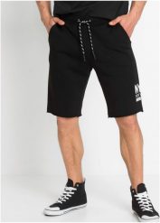 Bermudy dresowe z dołem nogawek bez obszycia. Czarne szorty męskie bonprix, bez wzorów, z dresówki. Za 59.99 zł.
