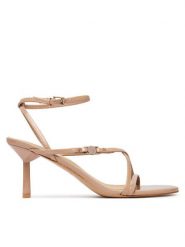 Guess Sandały FLTCON LEA03 Beżowy. Brązowe sandały damskie Guess, z aplikacjami, ze skóry, bez obcasa, na szpilce. Za 544.99 zł.