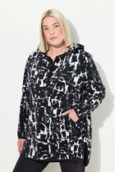 Damskie Długi sweter pluszowy polar kaptur długi rękaw. Czarne swetry klasyczne damskie Ulla Popken, plus size, z materiału, bez kołnierzyka, plus size. Za 279.99 zł.