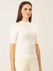 APART Wełniana koszulka w kolorze kremowym rozmiar: XL. Brązowe bluzki damskie Apart, xl, bez wzorów, z wełny, bez kołnierzyka, bez ramiączek. Za 240.99 zł.