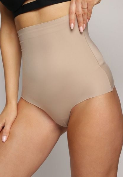 Beżowe Modelujące Majtki Bezszwowe z Wysokim Stanem Renatia. Brązowe bielizna wyszczuplająca Renee. Za 39.99 zł.