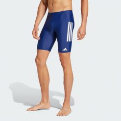 Szorty 3-Stripes Swim 8-Inch. Białe szorty męskie Adidas, bez wzorów, z materiału. Za 179.00 zł.