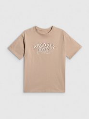 4F T-shirt oversize z nadrukiem dziewczęcy - beżowy 122/128 (6-8 lat). Brązowe koszulki dziewczęce 4f, bez wzorów, z bawełny, bez ramiączek. Za 59.99 zł.
