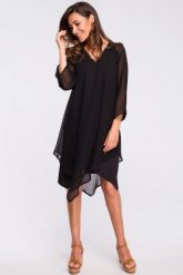 Sukienka wieczorowa oversize szyfonowa asymetryczna czarna. Czarne sukienki damskie Stylove, na randkę, s, bez wzorów, z szyfonu, wizytowe, z asymetrycznym kołnierzem, bez ramiączek, asymetryczne. Za 269.00 zł.