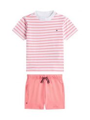 Tommy Hilfiger Komplet t-shirt i spodenki Essential KN0KN02379 Różowy Regular Fit. Czerwone koszulki dziewczęce Tommy Hilfiger, bez wzorów, z bawełny, bez ramiączek. Za 249.99 zł.