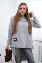 Bluza z długim tyłem i kapturem szara. Szare bluzy z kapturem damskie KESI, l, z bawełny. Za 229.98 zł.