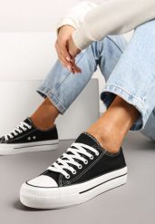 Czarno-Białe Klasyczne Sznurowane Trampki na Grubej Podeszwie Ravarella. Czarne trampki i tenisówki damskie Born2be, bez wzorów, z materiału. Za 44.99 zł.