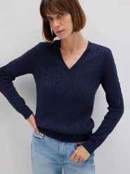 MAVI Sweter w kolorze granatowym rozmiar: L. Niebieskie swetry klasyczne damskie MAVI, l, ze splotem, bez kołnierzyka. Za 109.95 zł.