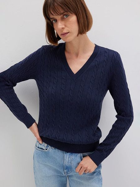 MAVI Sweter w kolorze granatowym rozmiar: L. Niebieskie swetry klasyczne damskie MAVI, l, ze splotem, bez kołnierzyka. Za 109.95 zł.