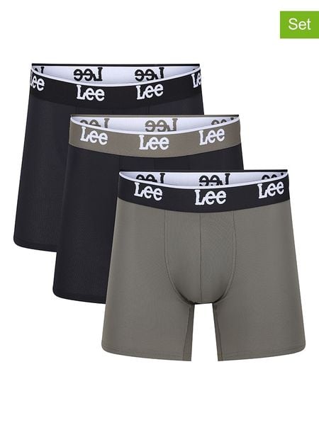 LEE Underwear Bokserki (3 pary) "Hale" w kolorze czarno-oliwkowym rozmiar: XL. Brązowe bokserki męskie LEE Underwear, bez wzorów. Za 70.24 zł.