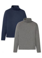 T-shirt z długim rękawem i golfem (2 szt.), z czystej bawełny organicznej. Niebieskie koszulki męskie z długim rękawem bonprix, m, z bawełny. Za 109.98 zł.