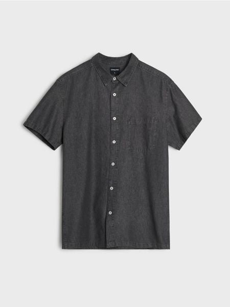 Bawełniana koszula z krótkim rękawem - szary. Szare koszule męskie Sinsay, l, bez wzorów, z bawełny, bez kołnierzyka, bez ramiączek. Za 49.99 zł.