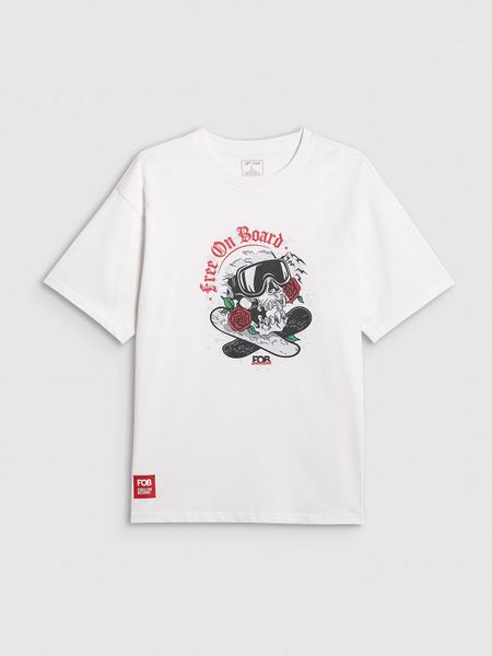 4F T-shirt loose z nadrukiem męski - biały S. Białe t-shirty męskie 4f, m, bez wzorów, z bawełny, bez kołnierzyka. Za 79.99 zł.