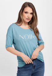 Koszulka oversize z napisem T-ICON. Niebieskie t-shirty damskie Volcano, na lato, m, bez wzorów, z bawełny, bez ramiączek. Za 69.99 zł.