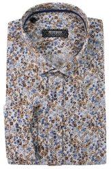 Beżowo-Niebieska Bawełniana Koszula z Długim Rękawem -GRZEGORZ MODA MĘSKA- Taliowana, w Kwiaty. Niebieskie koszule męskie Grzegorz Moda Męska, m, bez wzorów, z bawełny, bez kołnierzyka, bez ramiączek. Za 139.00 zł.