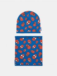 Zestaw: czapka i komin z nadrukiem Spider-Man - granatowy. Niebieskie szaliki dziecięce Sinsay, bez ramiączek. Za 19.99 zł.