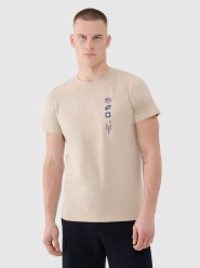 4F T-shirt regular z nadrukiem męski - beżowy 3XL. Brązowe t-shirty męskie 4f, m, bez wzorów, z bawełny, bez kołnierzyka. W wyprzedaży za 59.99 zł.
