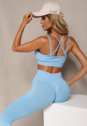 Niebieski Elastyczny Komplet Fitness Usztywniany Biustonosz i Legginsy z Gumką Orbinra. Niebieskie biustonosze sportowe damskie Renee, m, bez wzorów. Za 69.99 zł.