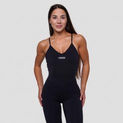 Kombinezon damski do ćwiczeń bez rękawów czarny FIT. Czarne kombinezony damskie GYMBEAM, m, bez wzorów, z dresówki, bez kołnierzyka, bez ramiączek. Za 169.90 zł.