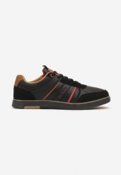 Czarne Sznurowane Buty Sportowe z Ozdobnymi Paskami i Napisem Nastell. Czarne buty sportowe na co dzień męskie Born2be, z jeansu, bez zapięcia. Za 139.99 zł.