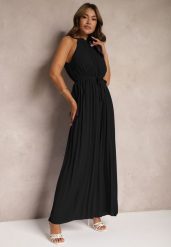 Czarny Kombinezon z Dekoltem Typu Halter i Gumką w Talii Zolefia. Czarne kombinezony damskie Renee, bez wzorów, eleganckie, bez kołnierzyka, bez ramiączek, długie. Za 119.99 zł.