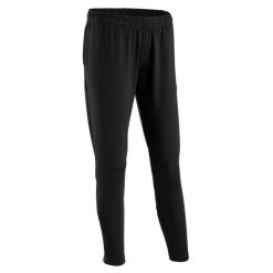 Spodnie do piłki nożnej damskie Kipsta Essential. Czarne spodnie materiałowe damskie KIPSTA, bez wzorów, z materiału, sportowe. Za 79.99 zł.