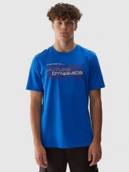 4F T-shirt regular z nadrukiem męski - niebieski M. Niebieskie t-shirty męskie 4f, m, bez wzorów, z bawełny, bez kołnierzyka. W wyprzedaży za 29.99 zł.