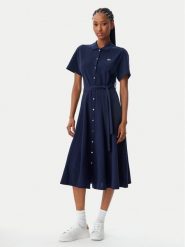 Lacoste Sukienka koszulowa EF9621 Granatowy Regular Fit. Niebieskie sukienki damskie Lacoste, bez wzorów, z bawełny, bez kołnierzyka, bez ramiączek, koszulowe. Za 689.99 zł.