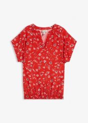 Bluzka tunikowa z lejącej wiskozy. Czerwone bluzki damskie bonprix, bez wzorów, z wiskozy, bez kołnierzyka, bez ramiączek. Za 79.99 zł.