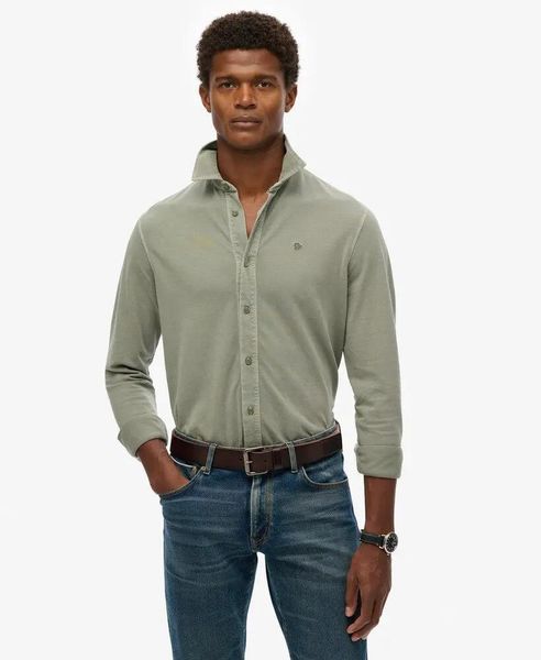 Superdry Koszula Vintage Destroy Pique z długim rękawem, bawełna. Zielone koszule męskie Superdry., m, bez wzorów, z bawełny, bez kołnierzyka, bez ramiączek. Za 253.75 zł.