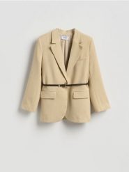 Marynarka z paskiem - beżowy. Brązowe marynarki i żakiety damskie Reserved, l, bez wzorów, z tkaniny. Za 229.99 zł.