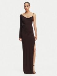 Elisabetta Franchi Sukienka wieczorowa AB-R47-62E2-V520 Brązowy Slim Fit. Brązowe sukienki damskie Elisabetta Franchi, bez wzorów, z wiskozy, wizytowe, bez kołnierzyka, bez ramiączek. Za 2,209.00 zł.