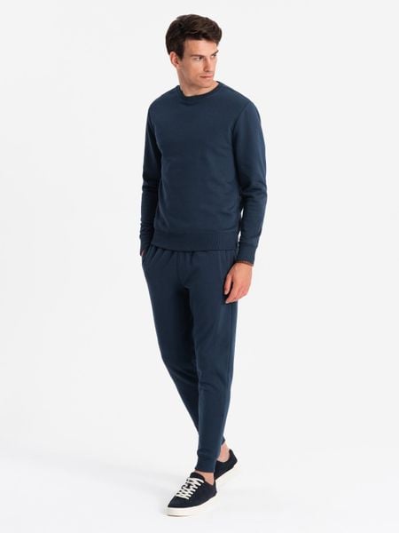 Komplet dresowy bawełniany męski BASIC bluza nierozpinana + joggery – granatowy V1 - Rozmiar: XXL. Niebieskie bluzy bez kaptura męskie Ombre Clothing, m, z bawełny. Za 269.99 zł.