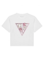 Guess T-Shirt J5GI04 K6YW4 Biały Regular Fit. Białe koszulki dziewczęce Guess, z aplikacjami, z bawełny, bez ramiączek. Za 59.99 zł.
