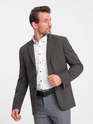 Elegancka marynarka męska z dekoracyjnymi guzikami na mankietach - grafitowa V1 OM-BLZB-0114 - XXL. Szare marynarki męskie Ombre Clothing, bez wzorów, z poliesteru. W wyprzedaży za 149.99 zł.