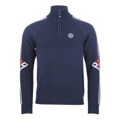 Sweter z kołnierzem 1/2 zip Peak Mountain Ciao. Niebieskie kardigany męskie Peak Mountain, bez wzorów, sportowe, bez kołnierzyka. W wyprzedaży za 286.50 zł.