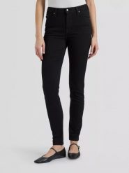 DAMSKIE SPODNIE LEE SCARLETT HIGH BLACK RINSE 112363446. Czarne spodnie materiałowe damskie Lee, bez wzorów, z jeansu. Za 259.99 zł.